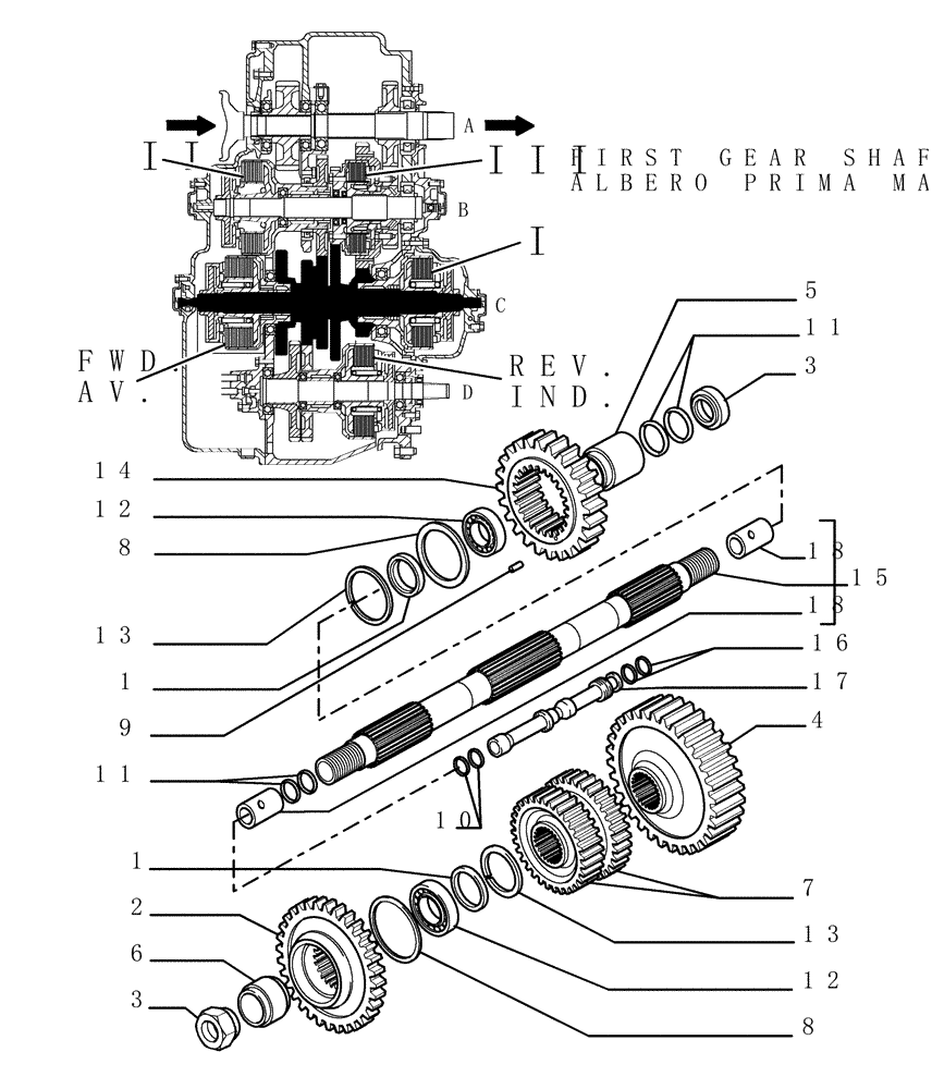 Схема запчастей Case 1850K LT - (1.211[17]) - TRANSMISSION - FIRST GEAR SHAFT (29) - HYDROSTATIC DRIVE