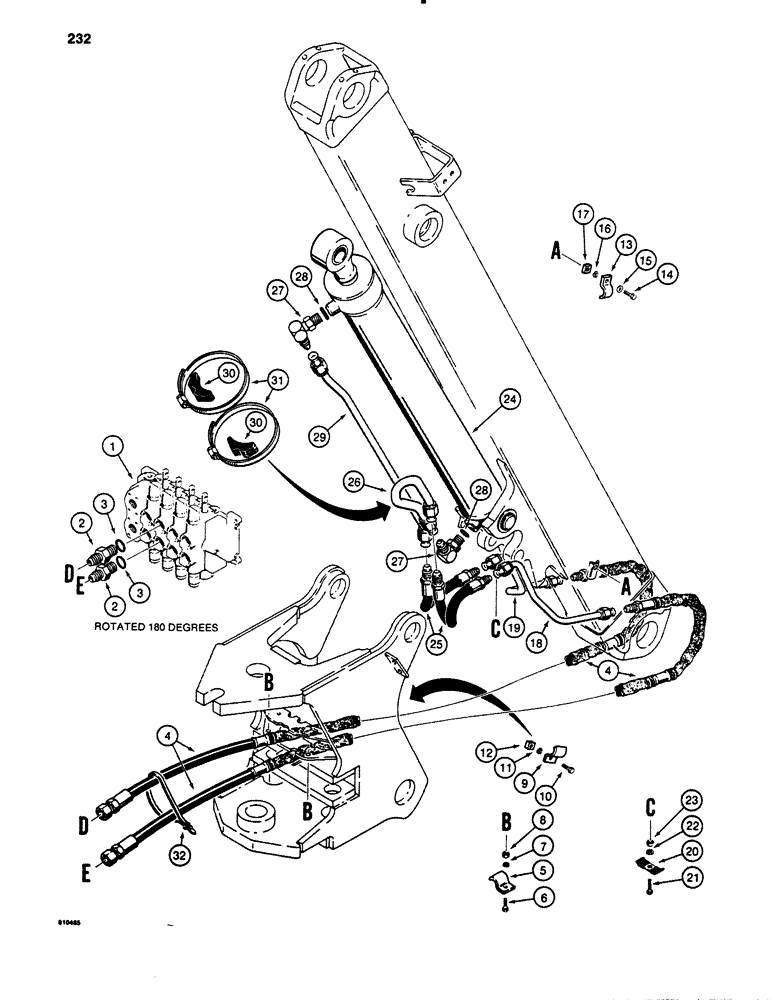 Схема запчастей Case 780B - (232) - BACKHOE DIPPER CYLINDER HYDRAULIC CIRCUIT (08) - HYDRAULICS