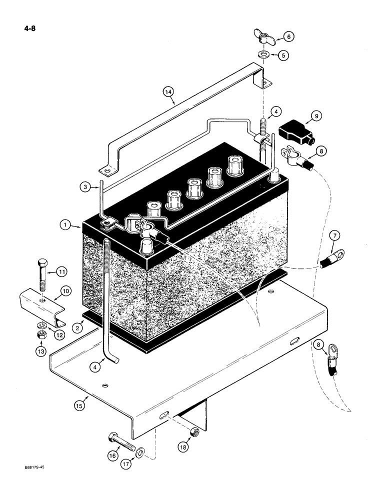 Схема запчастей Case MAXI-SNEAKER C - (4-08) - BATTERY, MOUNTING, AND CABLES (04) - ELECTRICAL SYSTEMS