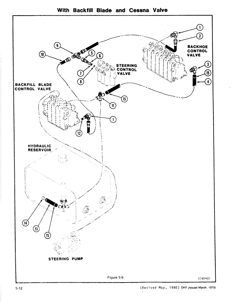 Схема запчастей Case DH7 - (5-12) - REAR MOUNTED D-130 SUPPLY AND RETURN LINES, WITH BACKFILL BLADE AND CESSNA VALVE (35) - HYDRAULIC SYSTEMS