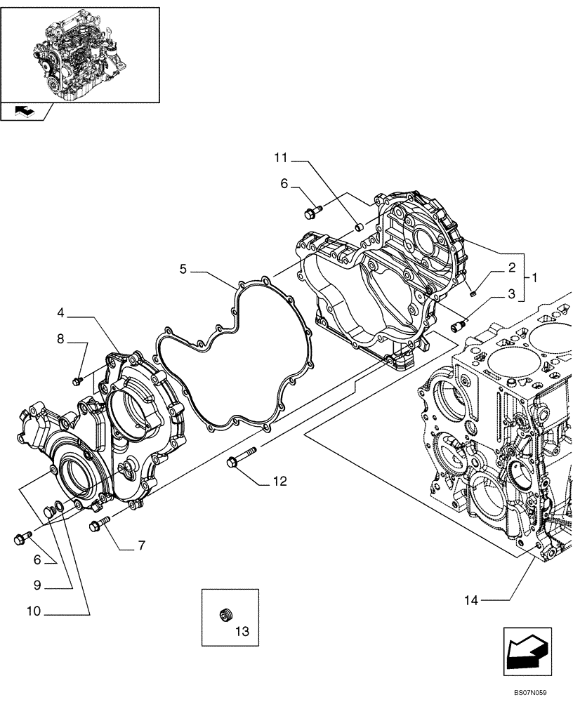 Схема запчастей Case 445CT - (02-13) - ENGINE BLOCK FRONT COVER (87380450) (02) - ENGINE