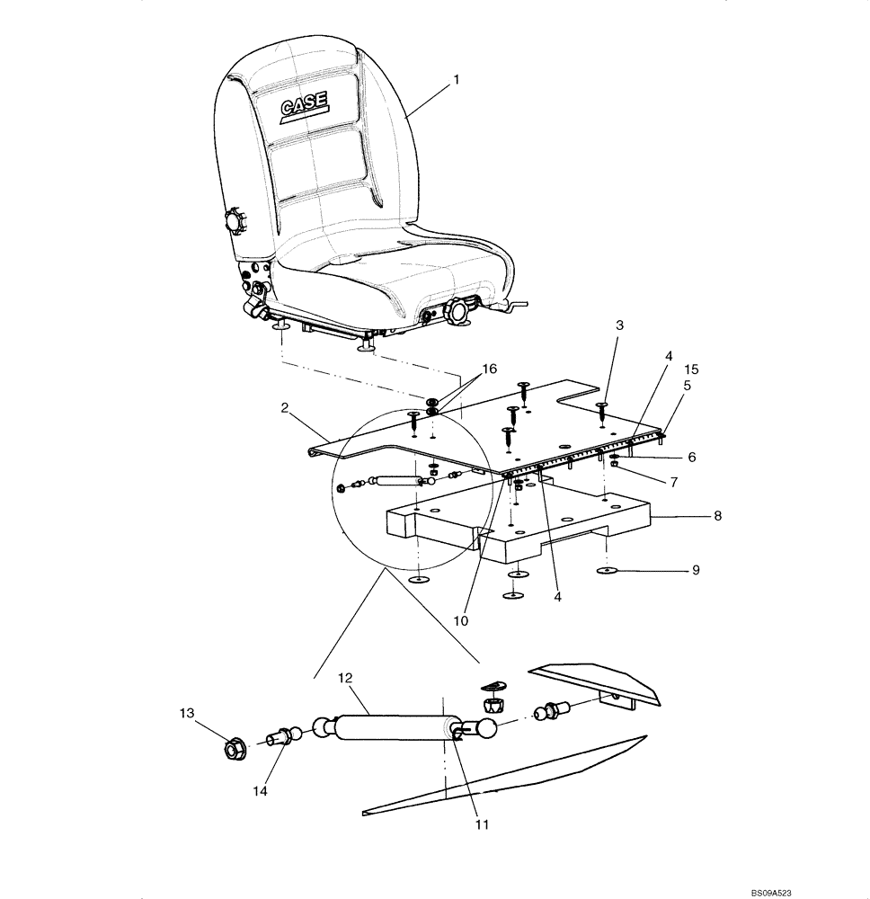 Схема запчастей Case 430 - (09-42) - SEAT MOUNTING - DELUXE SUSPENSION SEAT (09) - CHASSIS