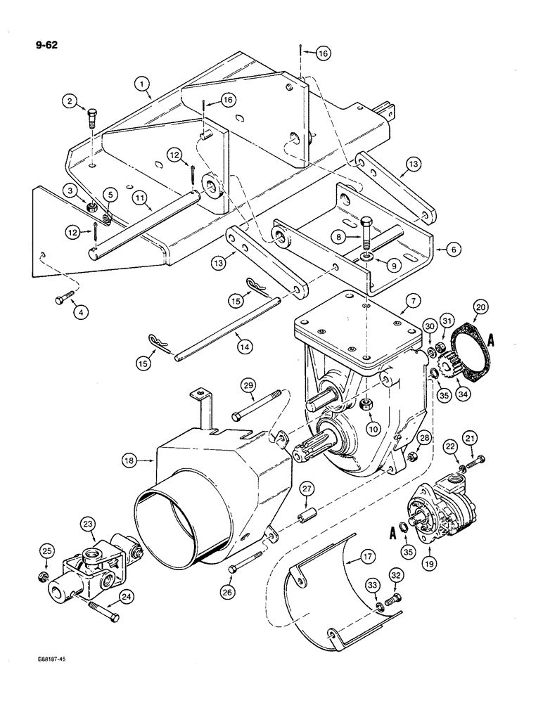 Схема запчастей Case MAXI-SNEAKER C - (9-62) - HYDRA-BORER GEARBOX AND MOTOR MOUNTING (09) - CHASSIS/ATTACHMENTS