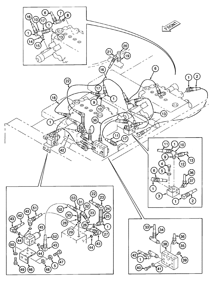 Схема запчастей Case 9040 - (8-48) - HYDRAULIC CONTROL CIRCUIT, CONTROL VALVE PILOT LINES TO, CUSHION VALVES AND MANIFOLDS (08) - HYDRAULICS