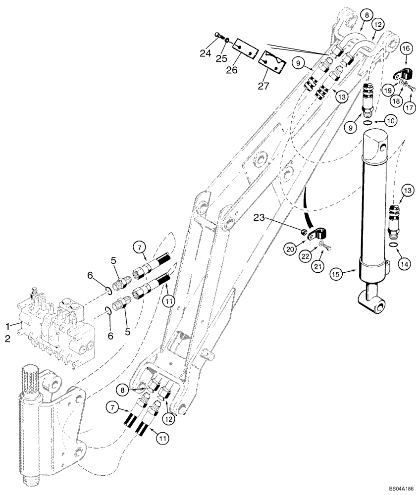 Схема запчастей Case 70XT - (08-34) - HYDRAULIC SYSTEM - BACKHOE BUCKET CYLINDER (D100) (08) - HYDRAULICS