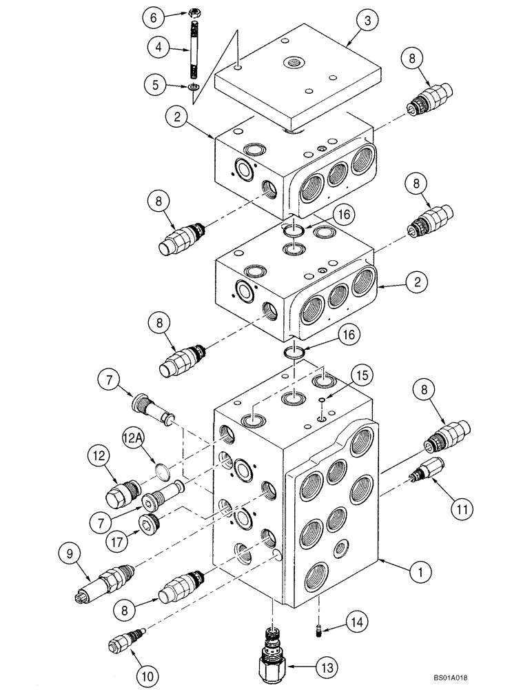 Схема запчастей Case 621D - (08-12B) - VALVE ASSY - LOADER CONTROL, FOUR SPOOL - XT (08) - HYDRAULICS