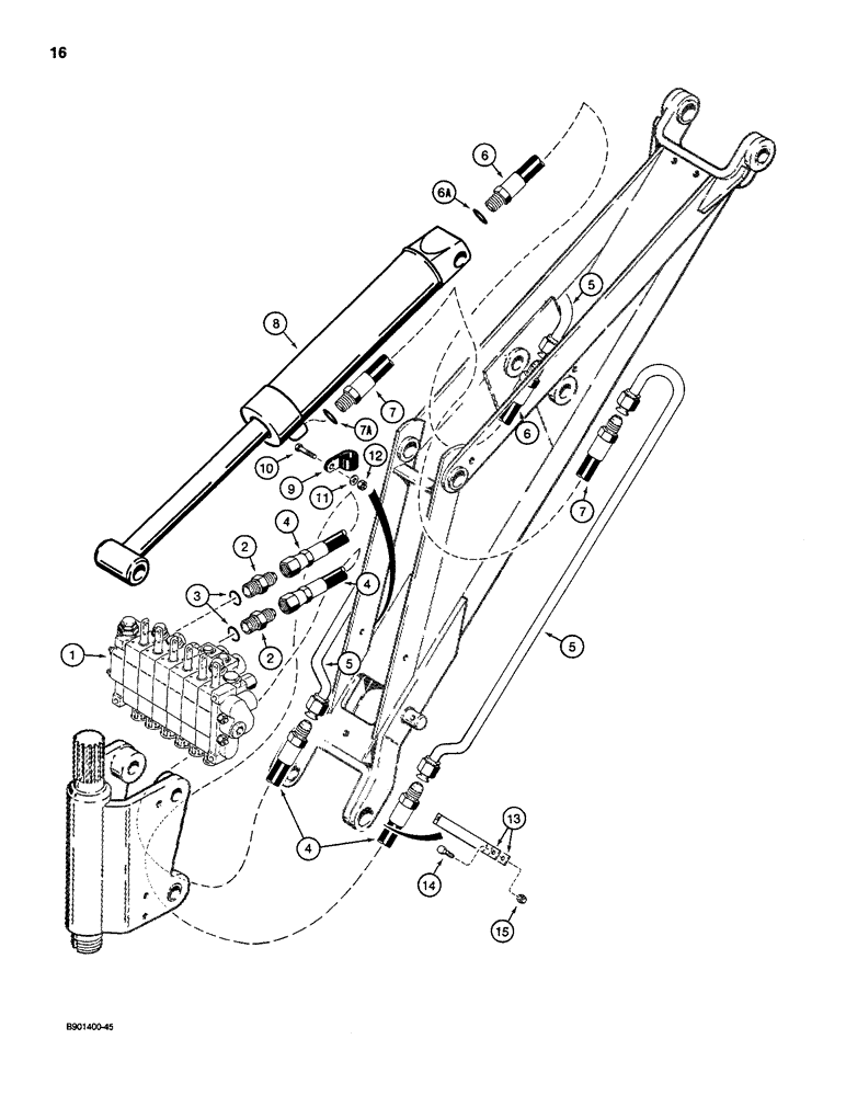 Схема запчастей Case D130 - (7-016) - BACKHOE BOOM CYLINDER HYDRAULIC CIRCUIT, USED ON 1835C, 1840 & 1845C UNI-LOADERS W/ KONTAK VALVE 