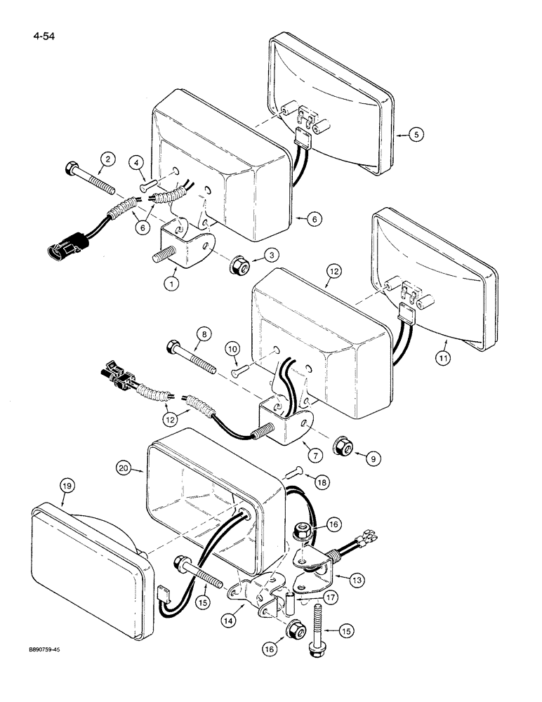 Схема запчастей Case 621 - (4-54) - LAMPS, FRONT AND REAR, FRONT LAMP (04) - ELECTRICAL SYSTEMS