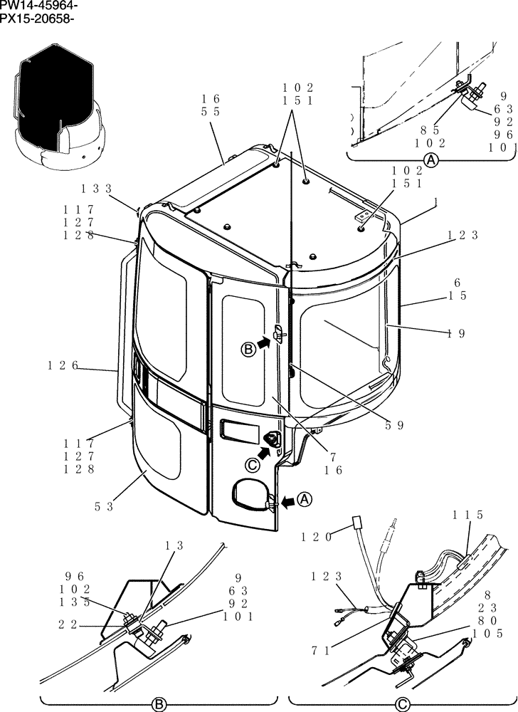 Схема запчастей Case CX31B - (744-17[1]) - CAB ASSY (COOLER) (36) - PNEUMATIC SYSTEM