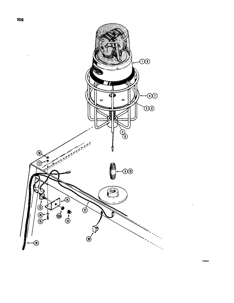 Схема запчастей Case W24B - (106) - ROTATING BEACON AND RELATED PARTS, USED ON MODELS WITH CAB (04) - ELECTRICAL SYSTEMS