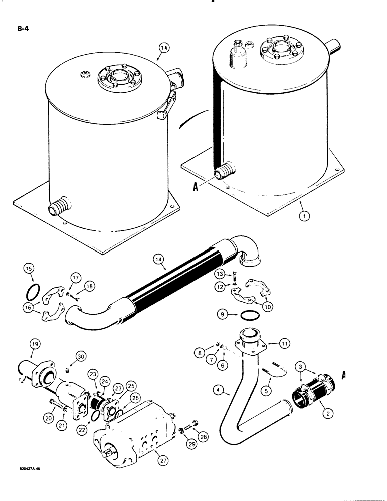 Схема запчастей Case W18B - (8-04) - HYDRAULIC CIRCUIT, RESERVOIR TO PUMP (08) - HYDRAULICS