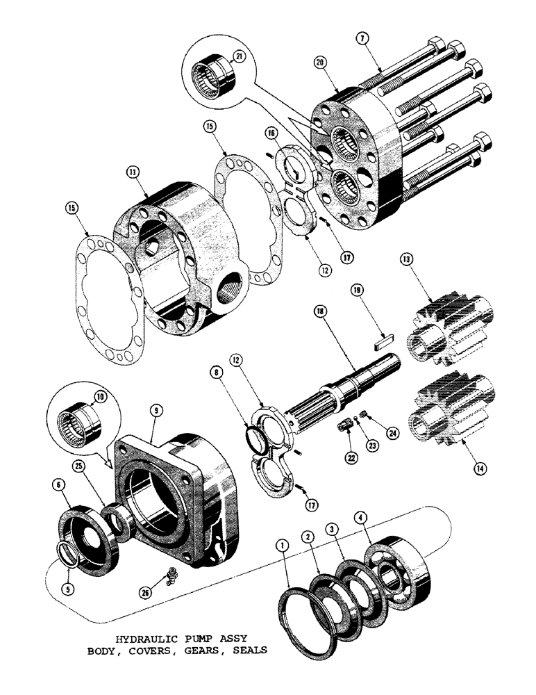 Схема запчастей Case 1000C - (326) - HYDRAULIC PUMP ASSEMBLY, BODY, COVERS, GEARS, SHAFT, SEALS (07) - HYDRAULIC SYSTEM