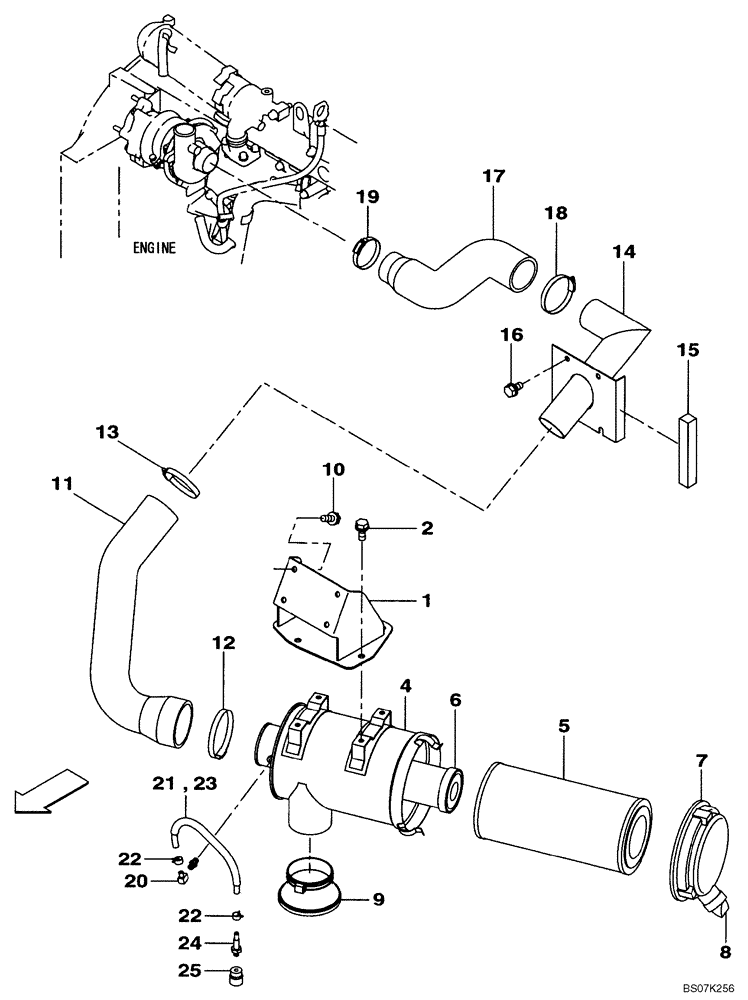 Схема запчастей Case CX225SR - (02-03) - AIR CLEANER (02) - ENGINE