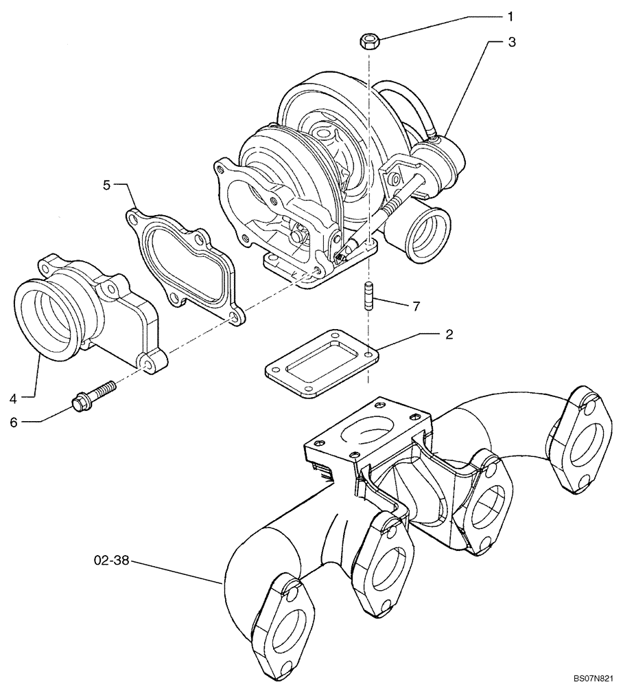 Схема запчастей Case 521E - (02-17) - TURBOCHARGER (02) - ENGINE