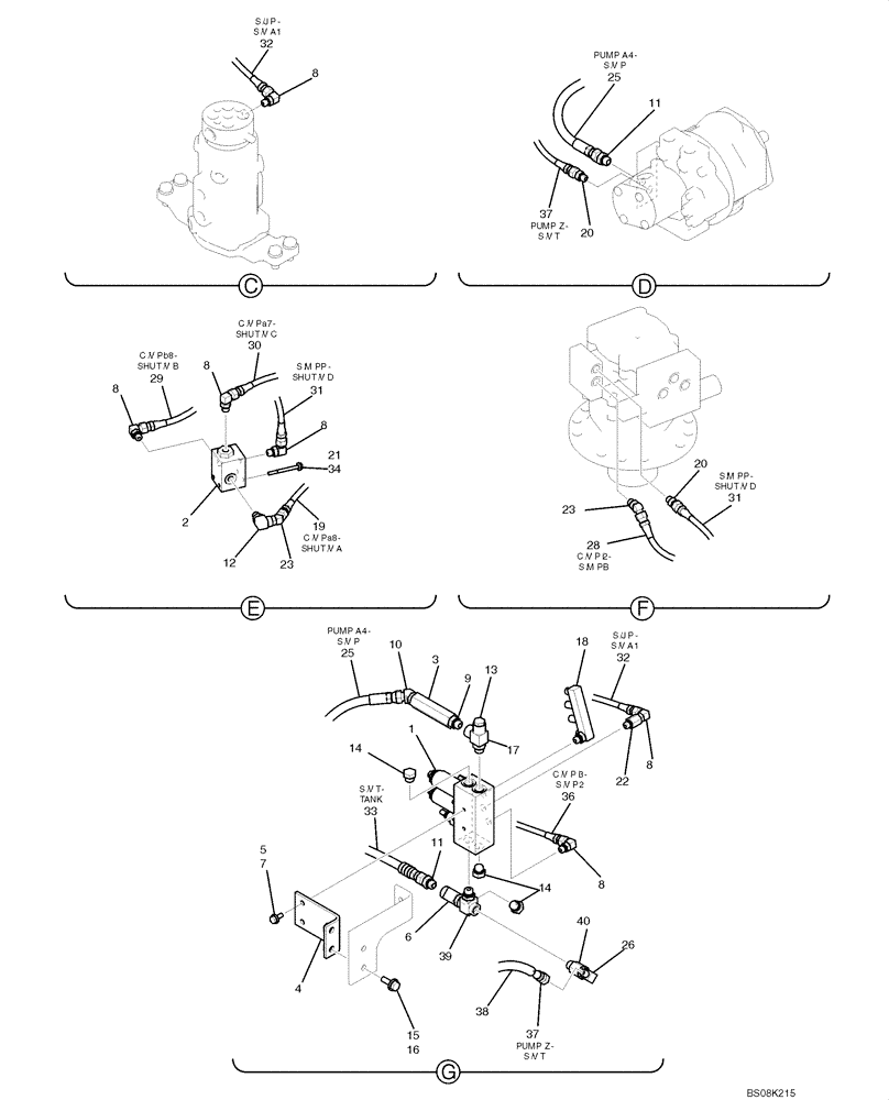 Схема запчастей Case CX50B - (05-005) - CONTROL LINES, REMOTE (WITH A PUMP Z PORT) (PY64H00061F1) OPTIONAL PARTS