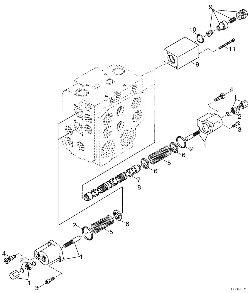 Схема запчастей Case 721D - (08-15F) - VALVE SECTION - BUCKET/BOOM SPOOLS (TWO SPOOL VALVE) (XT) - IF USED (08) - HYDRAULICS