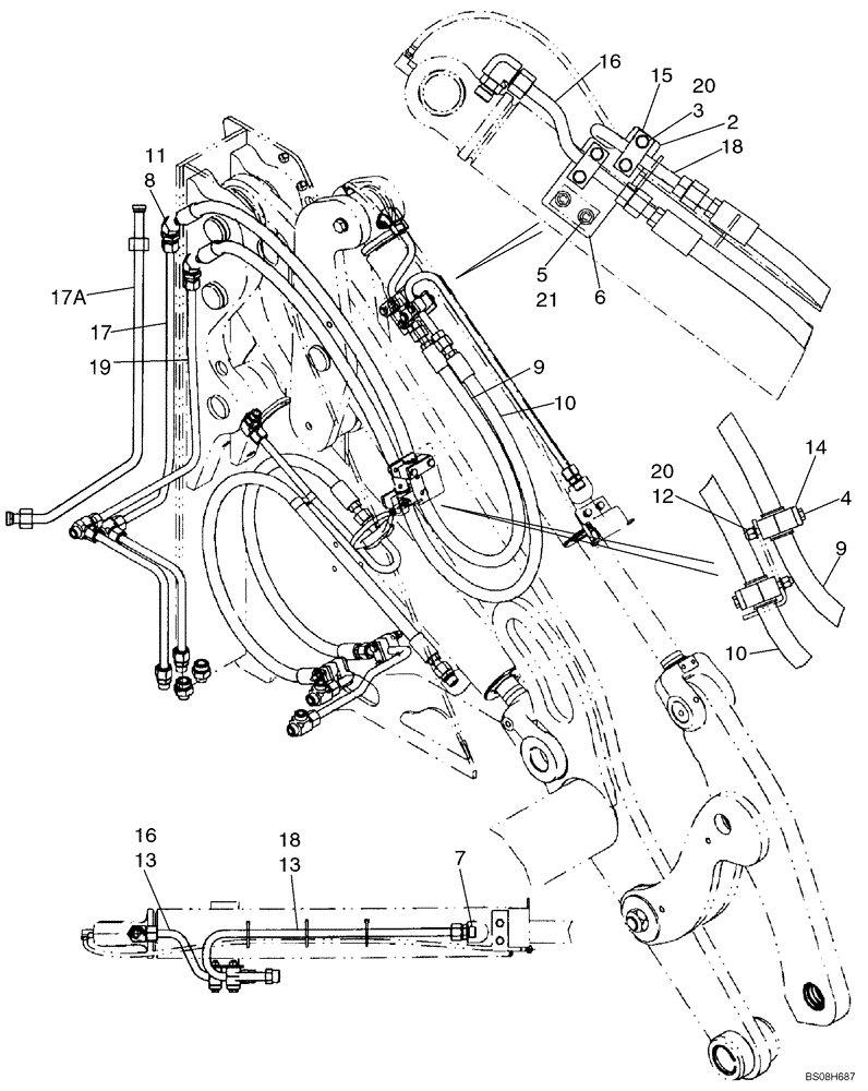 Схема запчастей Case 521D - (08-07B) - HYDRAULICS - LOADER BUCKET LEFT SIDE (XT LOADER) - IF USED (08) - HYDRAULICS