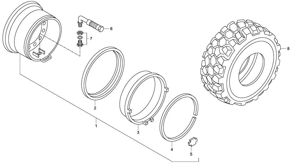 Схема запчастей Case 340 - (34A00000591[001]) - WHEELS (44) - WHEELS