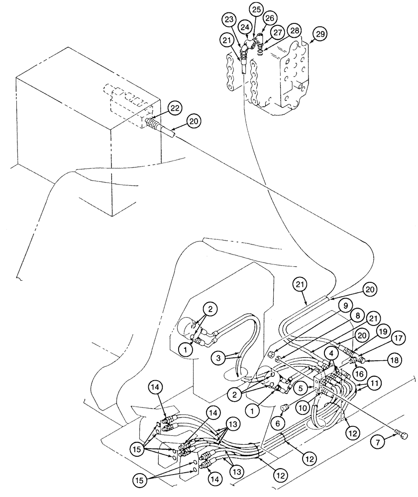 Схема запчастей Case 9050 - (8-26) - HYDRAULIC CONTROL CIRCUIT, PRESSURE AND RETURN LINES FOR FOOT AND HAND CONTROLS (08) - HYDRAULICS