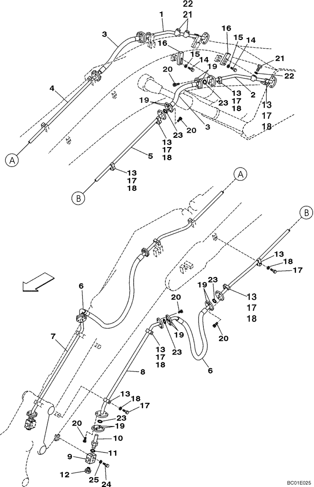 Схема запчастей Case CX330 - (08-58) - HYDRAULICS, AUXILIARY ATTACHMENT - TRIGGER ACTIVATED, 4,04 M (13 FT 3 IN) ARM (08) - HYDRAULICS