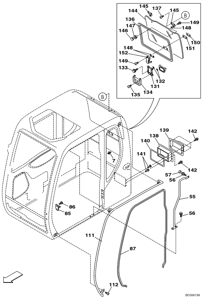 Схема запчастей Case CX330 - (09-32) - CAB - WINDOW, REAR (09) - CHASSIS