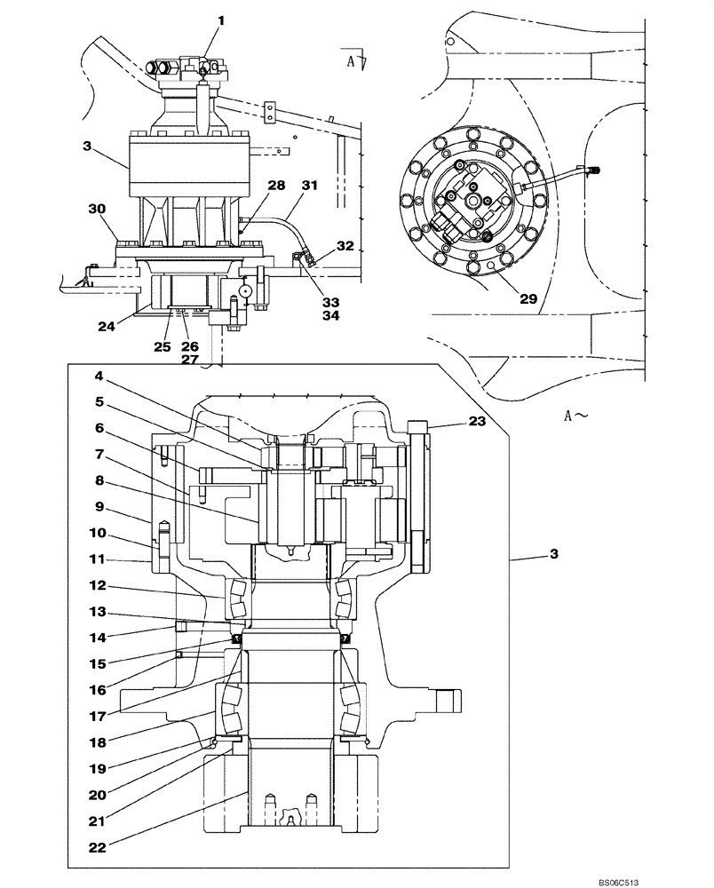 Схема запчастей Case CX330 - (08-060-00[01]) - SWING MOTOR-DRIVE REDUCTION GEAR (08) - HYDRAULICS