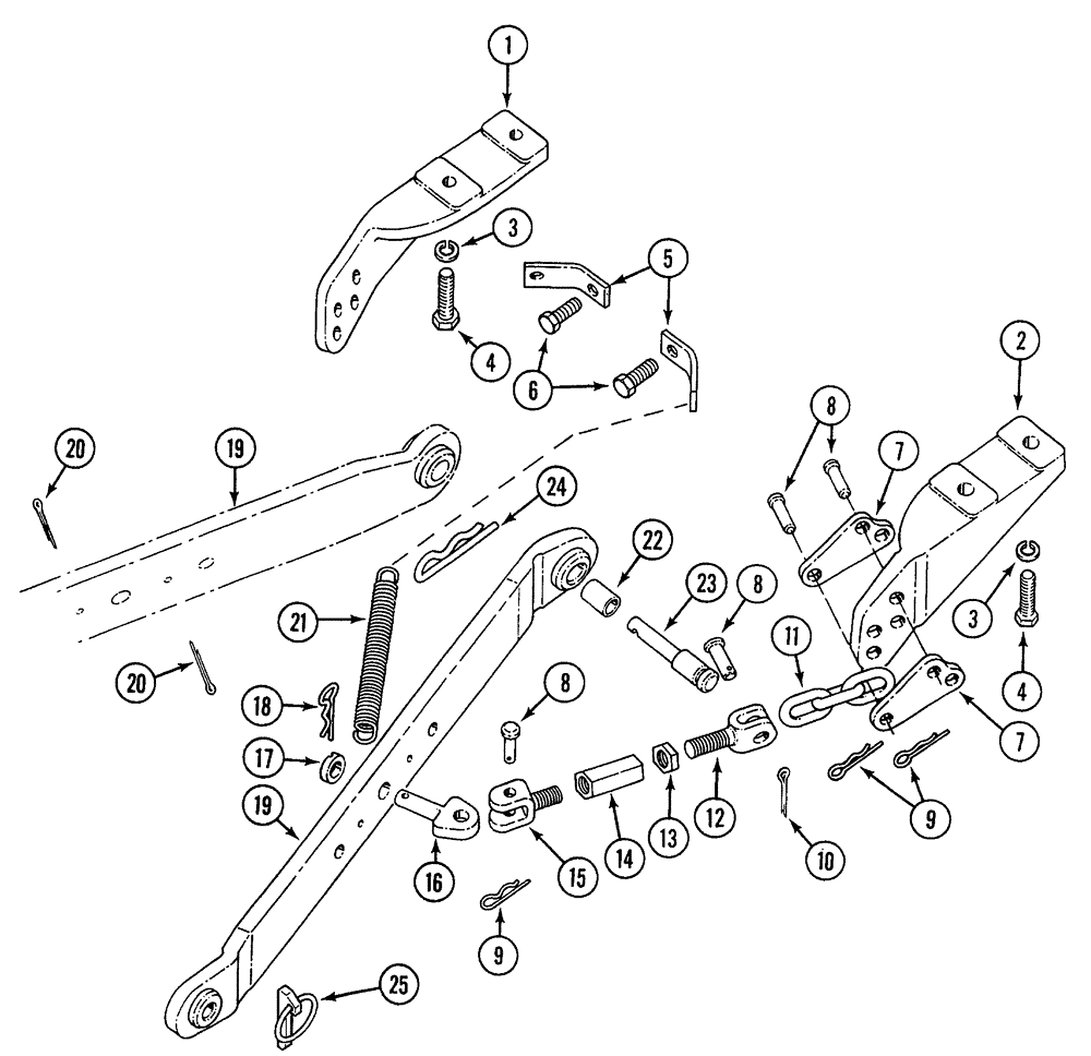 Схема запчастей Case 380B - (9-38) - THREE POINT HITCH - FIXED LOWER LINKS (09) - CHASSIS