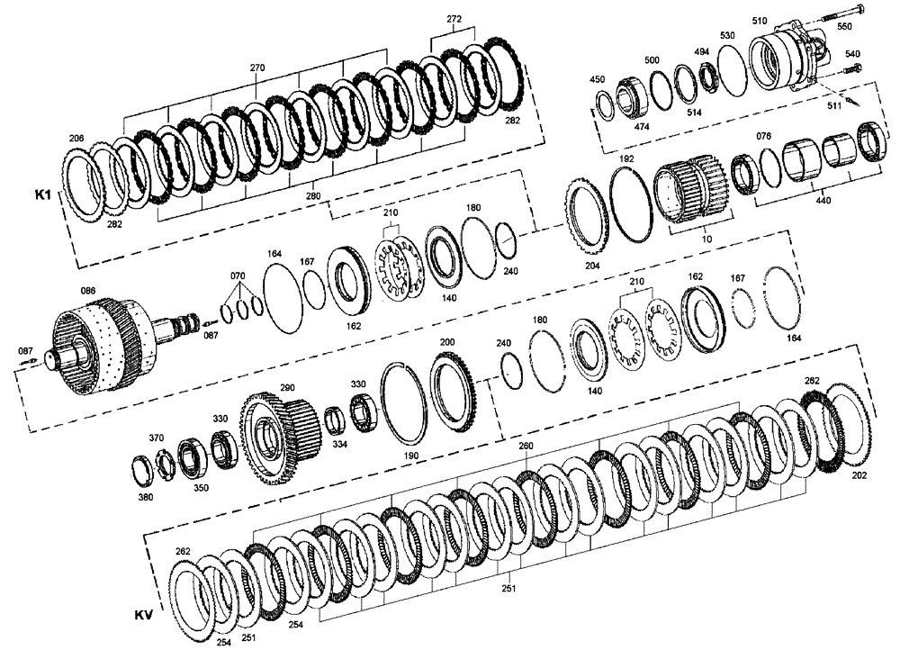 Схема запчастей Case 340 - (18A00000578[001]) - GEARBOX - COMPONENTS - CLUTCH ASSEMBLY K1/KV (87453802 - 87453803) (03) - Converter / Transmission