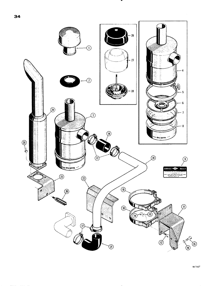 Схема запчастей Case 1150 - (034) - MUFFLER AND OIL BATH TYPE AIR CLEANER (01) - ENGINE