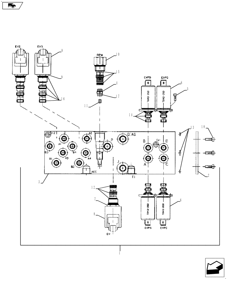 Схема запчастей Case 590SN - (35.150.14[02]) - HYDRAULICS - VALVE, PRESSURE REDUCING (3 SPOOL) (WITH PILOT CONTROLS) (35) - HYDRAULIC SYSTEMS