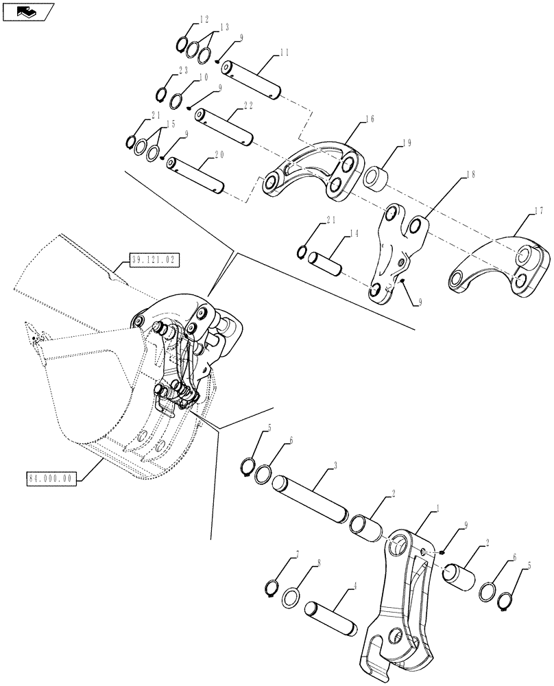 Схема запчастей Case 590SN - (39.121.04) - BACKHOE - COUPLER AND BUCKET PINS (590SN) (39) - FRAMES AND BALLASTING