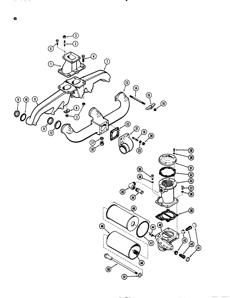 Схема запчастей Case 1150 - (006) - MANIFOLDS, (401) DIESEL ENGINE, USED PRIOR TO ENG. SN 2306516, OIL COOLER & FILTER ASSY. (01) - ENGINE