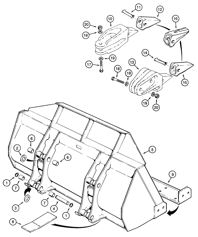 Схема запчастей Case 850E - (9-006) - LOADER BUCKET AND TEETH (09) - CHASSIS/ATTACHMENTS