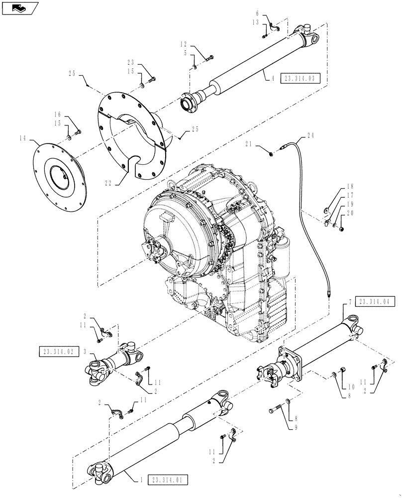 Схема запчастей Case 521F - (23.314.05) - DRIVE SHAFT INSTALLATION (23) - FOUR WHEEL DRIVE SYSTEM