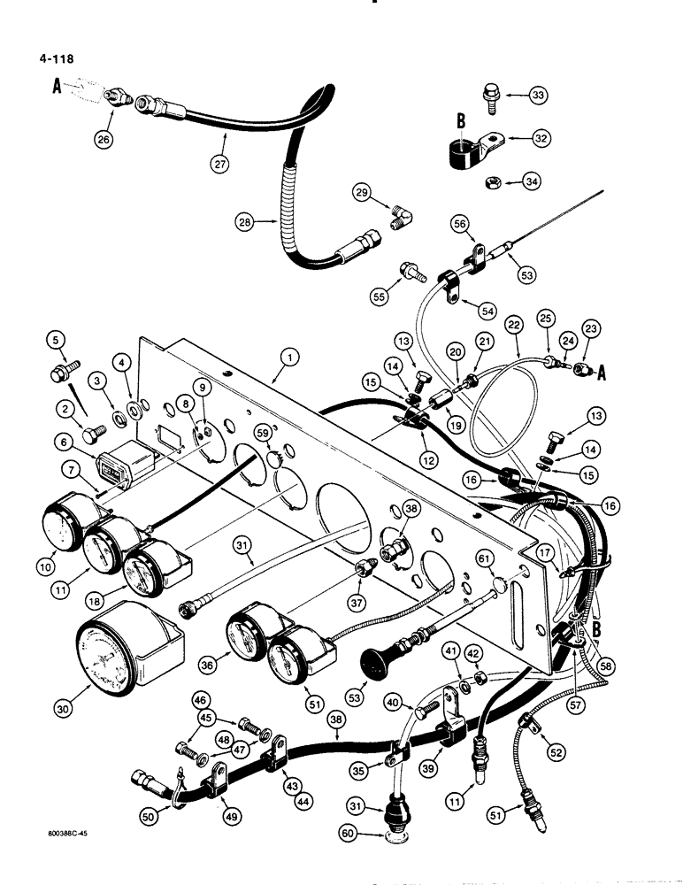 Схема запчастей Case 1455B - (4-118) - INSTRUMENT PANEL AND GAUGES (04) - ELECTRICAL SYSTEMS