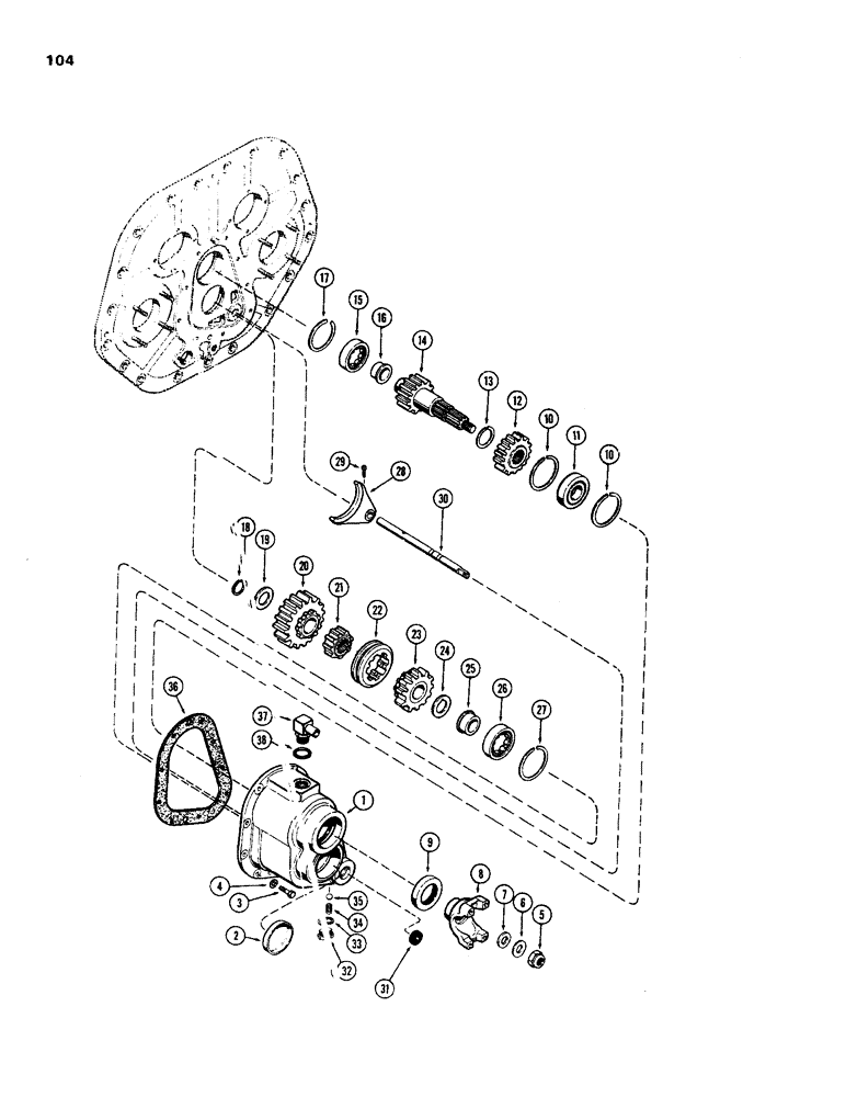 Схема запчастей Case 450 - (104) - MECHANICAL RANGE SHIFT (03) - TRANSMISSION