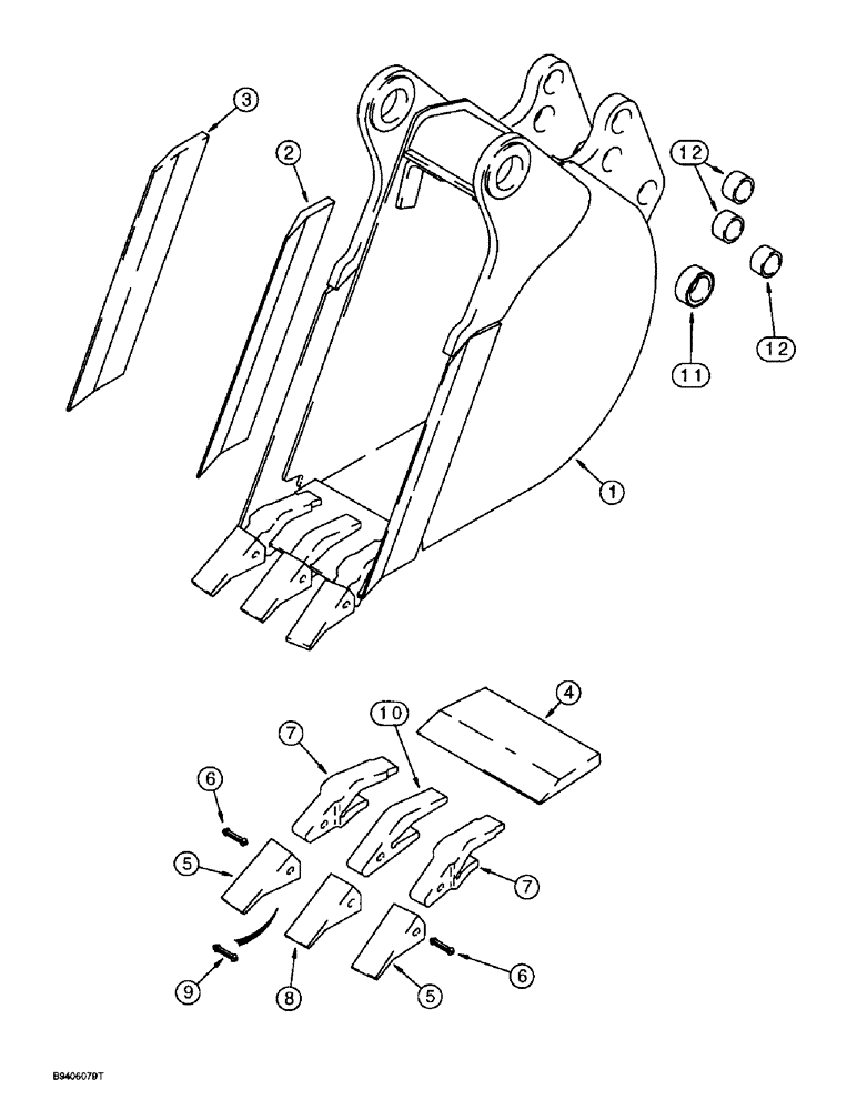 Схема запчастей Case 570LXT - (9-050) - UNIVERSAL BACKHOE BUCKET, 305 MM (12 INCH) WIDE (09) - CHASSIS/ATTACHMENTS