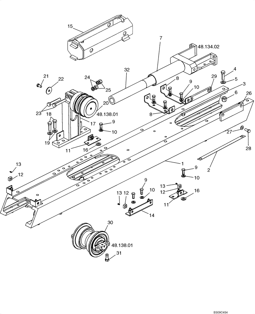 Схема запчастей Case 650L - (48.130.01) - FRAME, TRACK - ROLLER AND RECOIL HOUSING (48) - TRACKS & TRACK SUSPENSION