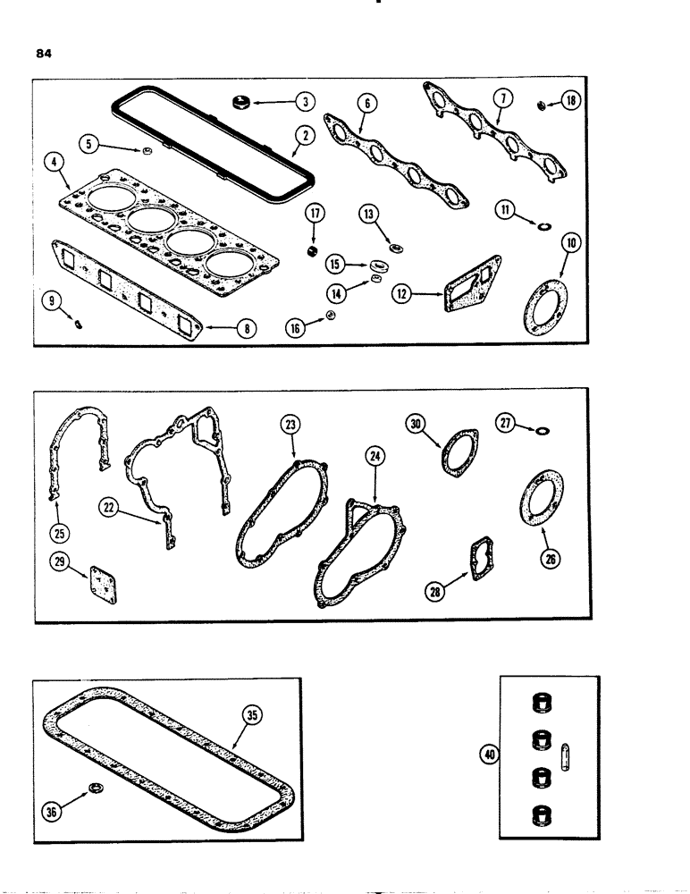 Схема запчастей Case 1845 - (084) - ENGINE GASKET KITS, (188) DIESEL ENGINE, VALVE GRIND KIT, CYLINDER BLOCK KIT, OIL PAN KIT (10) - ENGINE