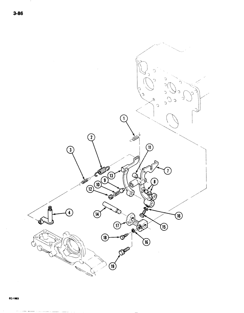 Схема запчастей Case 1825 - (3-86) - GOVERNOR CONTROL ASSEMBLY, DIESEL MODELS (03) - FUEL SYSTEM