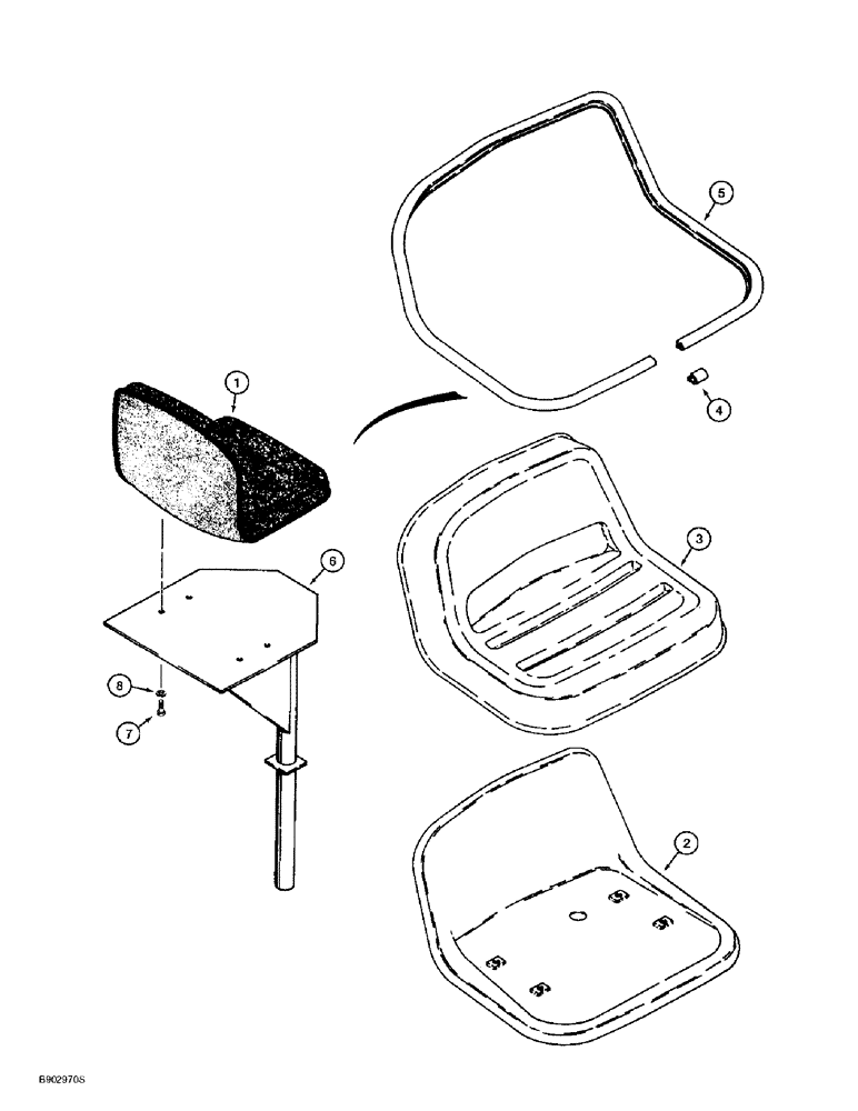 Схема запчастей Case 1838 - (9-38) - BACKHOE SEAT AND MOUNTING PARTS, USED ON D100 OR D100XR BACKHOE ONLY (09) - CHASSIS/ATTACHMENTS