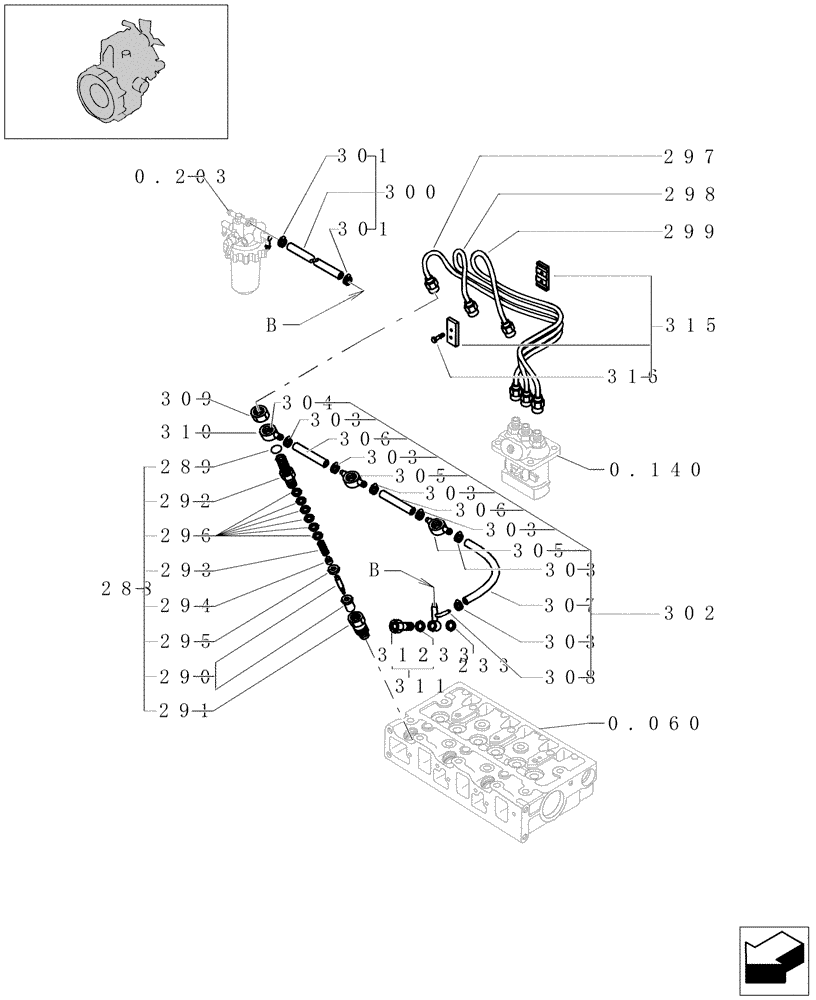 Схема запчастей Case CX16B - (0.149[01]) - INJECTION EQUIPMENT - PIPING (10) - ENGINE