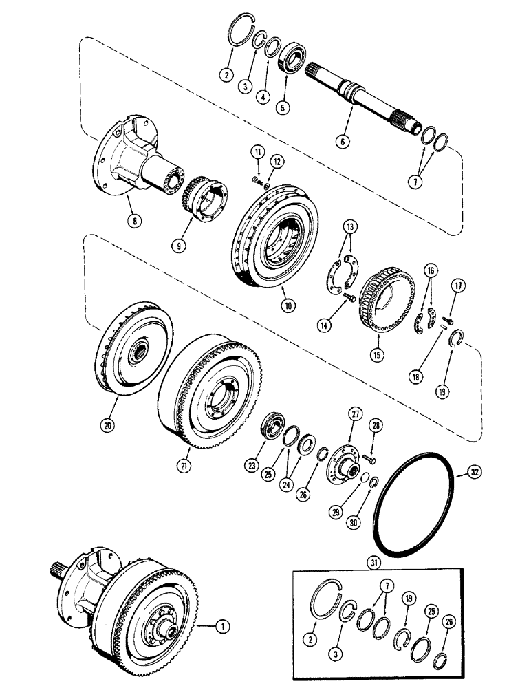 Схема запчастей Case 580B - (168) - A39521 TORQUE CONVERTER, PWR SHUTTLE, TWIN DISC, (HOLLOW SHAFTUSED W/ PTO) PRIOR TRANS SN 2392563 (06) - POWER TRAIN