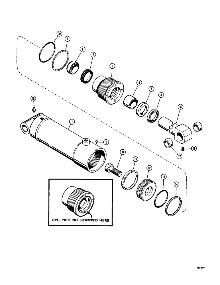 Схема запчастей Case 1700-SERIES - (249A) - G33751 WOOD TICK CYLINDER, GLAND IS STAMPED WITH CYLINDER PART NUMBER (35) - HYDRAULIC SYSTEMS