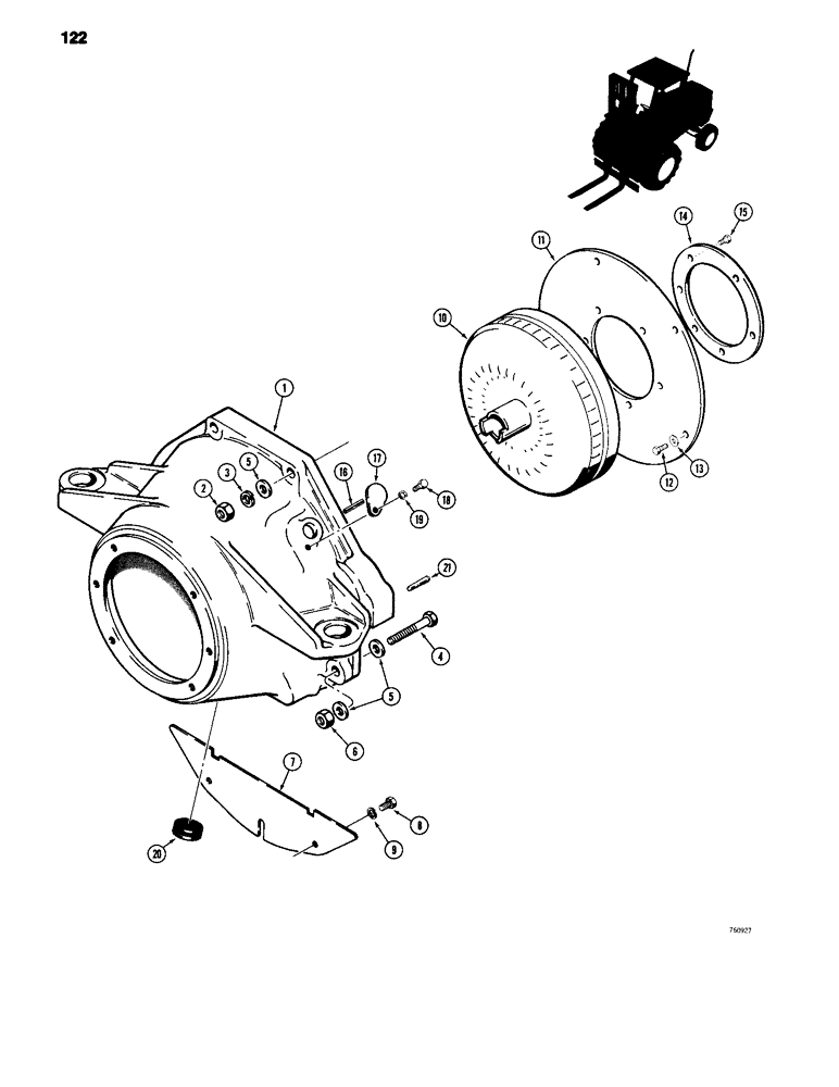 Схема запчастей Case 585C - (122) - TORQUE CONVERTER AND HOUSING (21) - TRANSMISSION