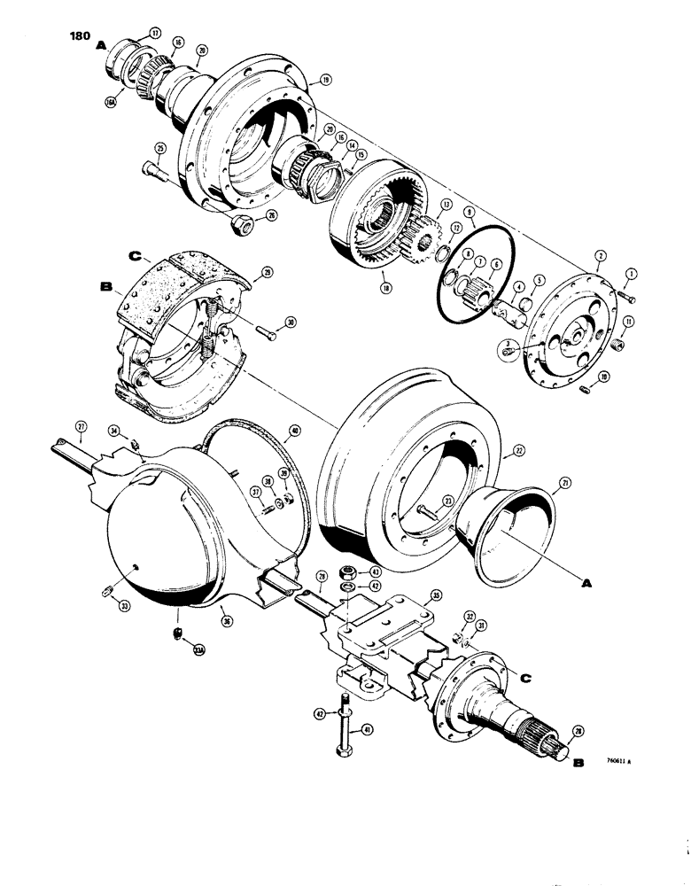 Схема запчастей Case 680E - (180) - L72035, L74029 AND L76807 REAR AXLE, AXLE HOUSING AND PLANETARY (27) - REAR AXLE SYSTEM