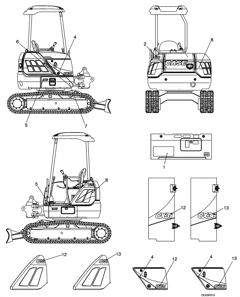 Схема запчастей Case CX31 - (09-58[00]) - DECALS (09) - CHASSIS/ATTACHMENTS