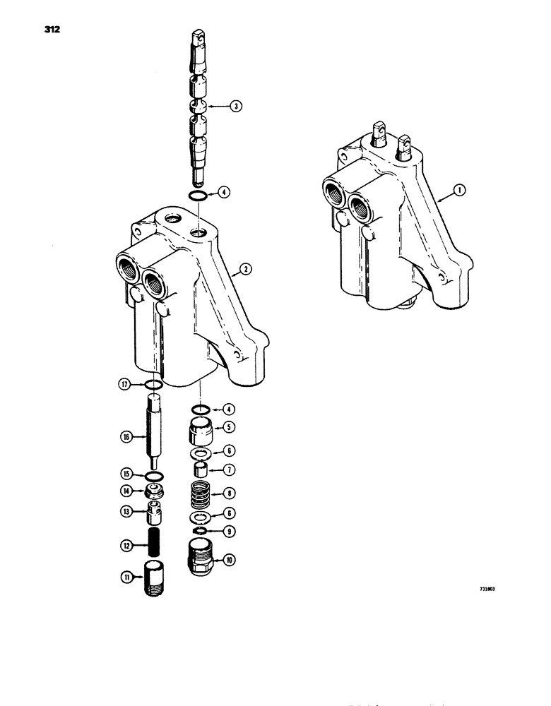 Схема запчастей Case 680E - (312) - D62348 STABILIZER CONTROL VALVE (35) - HYDRAULIC SYSTEMS