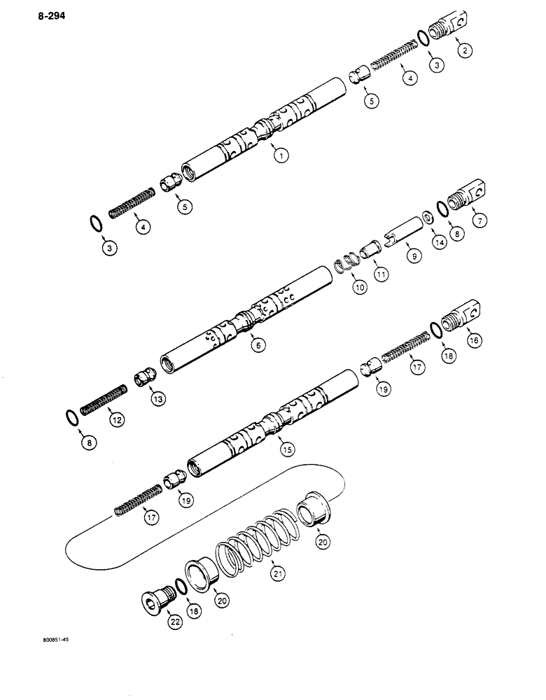 Схема запчастей Case 680K - (8-294) - HYDRECO LOADER CONTROL VALVE, VALVE SPOOLS, BUCKET SPOOL, LIFT SPOOL, CLAM SPOOL (08) - HYDRAULICS