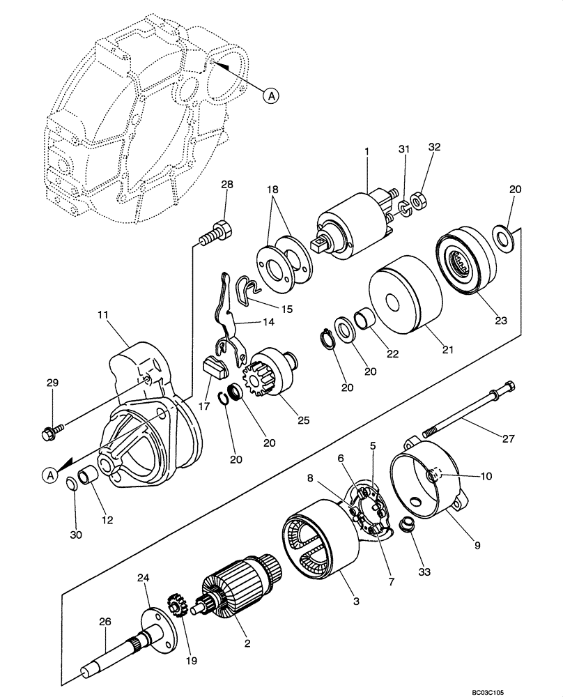 Схема запчастей Case CX36 - (04-01[00]) - STARTER MOTOR (04) - ELECTRICAL SYSTEMS